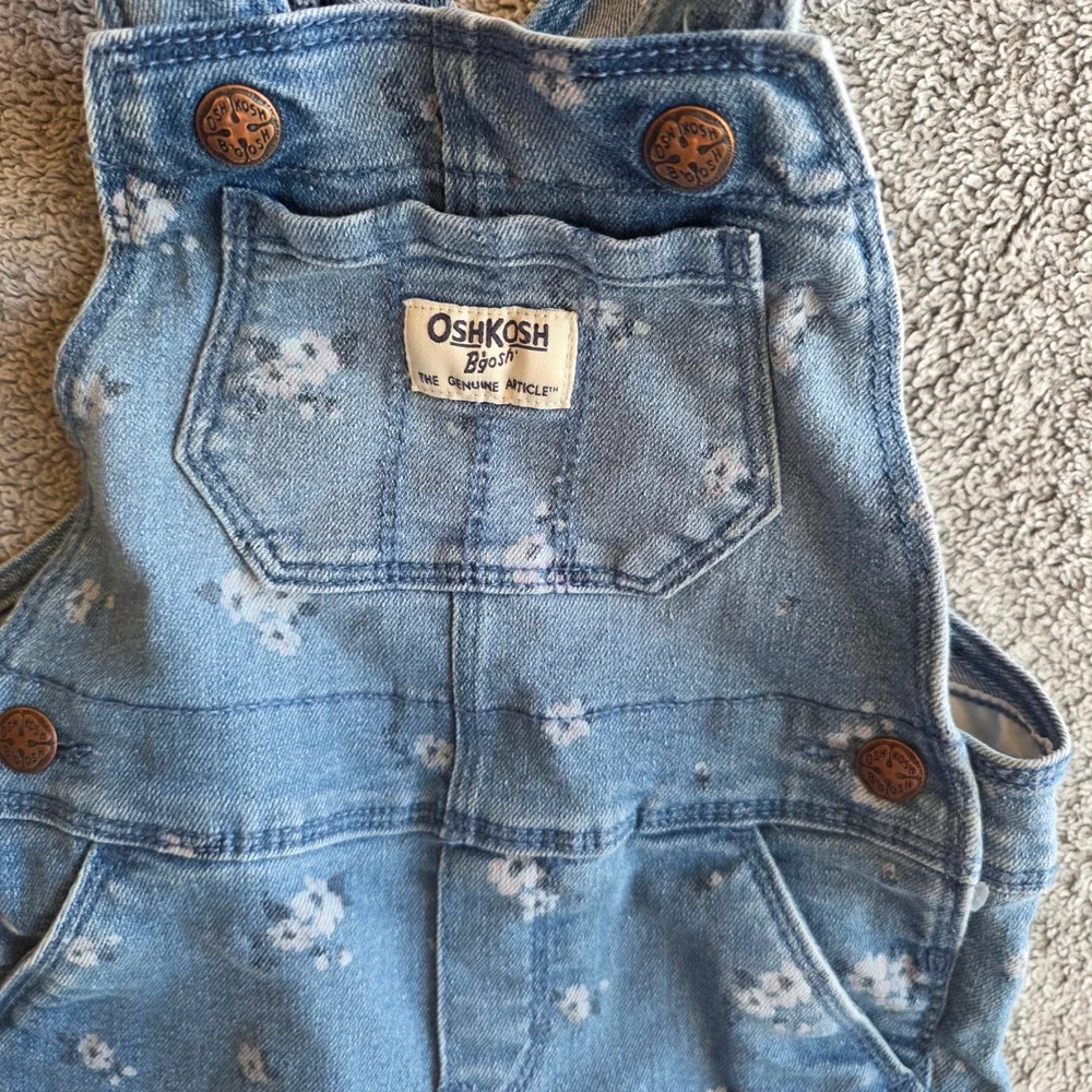 OshKosh Bgosh Baby Floral Denim Overalls Blue Ruffle Straps 18M OSH89379-SSI